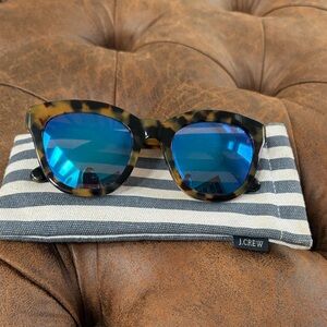 J. Crew Tortoise Frame Sunglasses with Reflective Blue Lenses